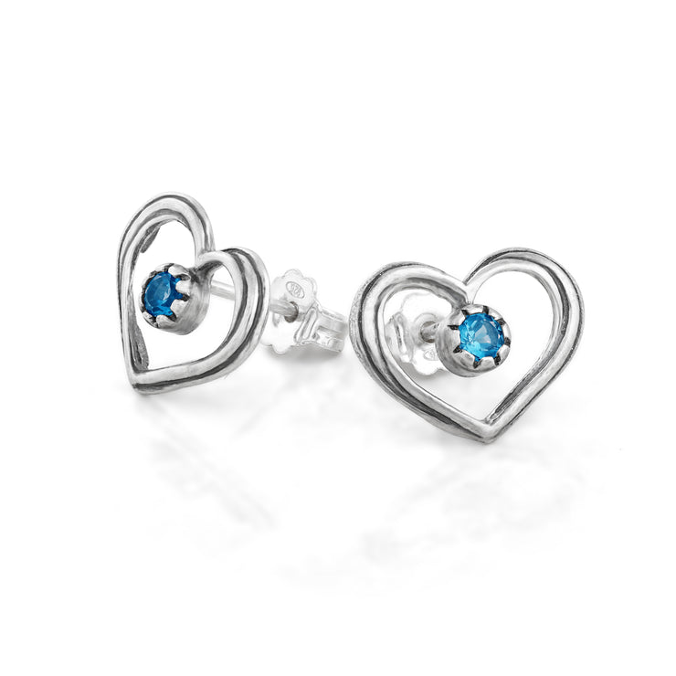 Sterling Silver Gemstone Heart Stud Earrings  - Paz Creations Jewelry