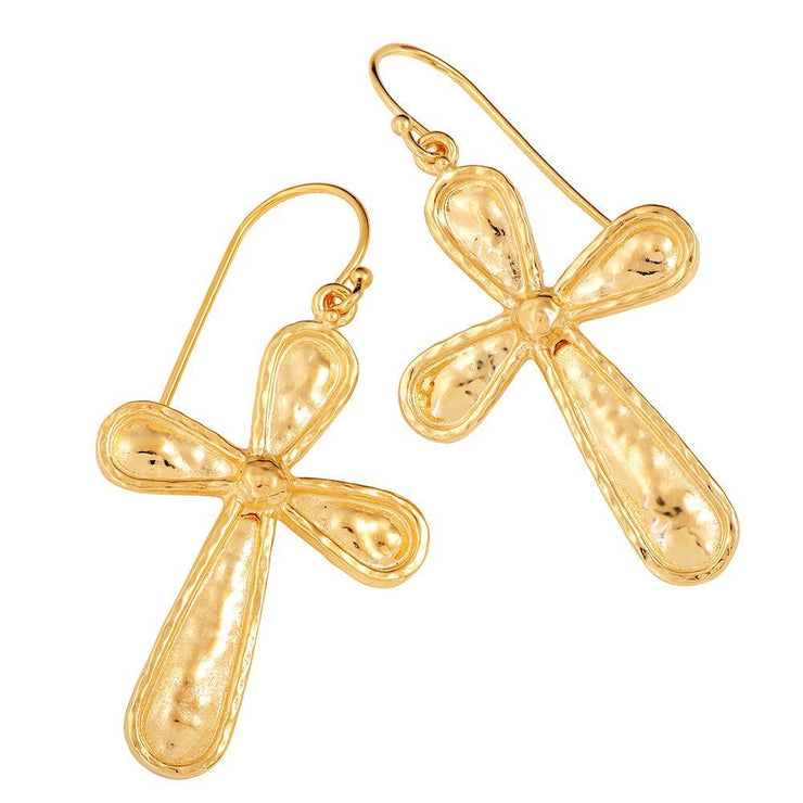 14K Gold Over Sterling Silver Hammered Textured Cross Dangle