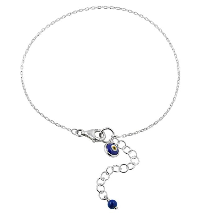 Sterling Silver Evil Eye Anklet  - Paz Creations Jewelry