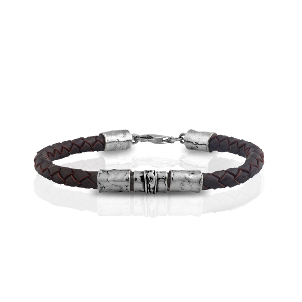 Guanine Braided Leather and Sterling Silver Bracelet For Men  - Paz Creations Jewelry