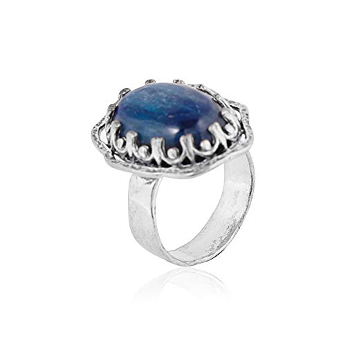 Sterling Silver  Kyanite or Malachite Cocktail Ring - Decorated Victorian Bezel Design  - Paz Creations Jewelry