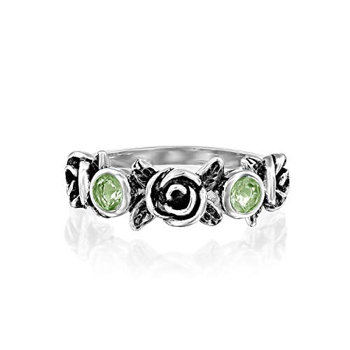 Sterling Silver Rose & Gemstone Band Ring  - Paz Creations Jewelry