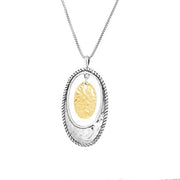 PZ Paz Creations 925 Sterling Silver Necklace for Women Girls | Silver or Two-Tone Options | Oval-Shaped Hammered Design | 24" Round Box Chain with Lobster Lock  - Paz Creations Jewelry