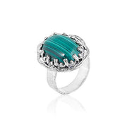 Sterling Silver  Kyanite or Malachite Cocktail Ring - Decorated Victorian Bezel Design  - Paz Creations Jewelry