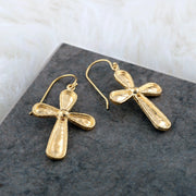 14K Gold Over Sterling Silver Hammered Textured Cross Dangle Earrings  - Paz Creations Jewelry