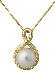14k Gold 8.0mm Freshwater Cultured Pearl Knot Pendant Necklace for Women  - Paz Creations Jewelry