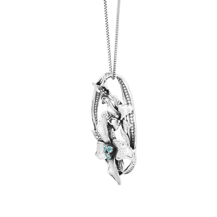 Sterling Silver and Apatite Gemstone Floral Pendant Necklace - 24" Box Chain  - Paz Creations Jewelry