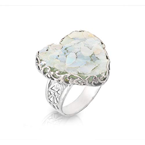 Sterling Silver Roman Glass Statement Heart Ring – Paz Creations