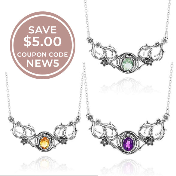 Sterling Silver Openwork Gemstone Necklace  - Paz Creations Jewelry