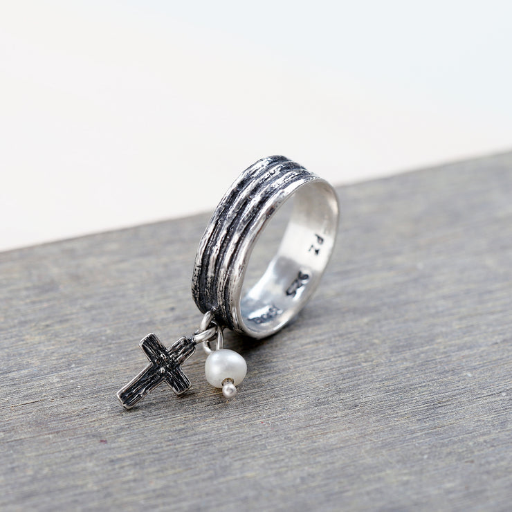 Sterling Silver Cross Charm Ring - Paz Boutique  - Paz Creations Jewelry