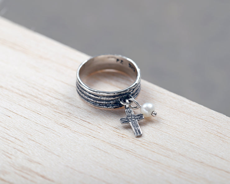 Sterling Silver Cross Charm Ring - Paz Boutique  - Paz Creations Jewelry