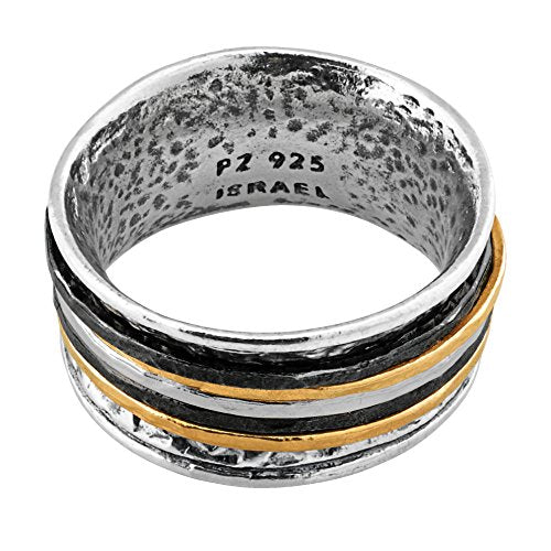 Silver and 14K Yellow Gold & Black Rhodium Plated - Men\'s and Women\'s -  Spinner Ring  - Paz Creations Jewelry